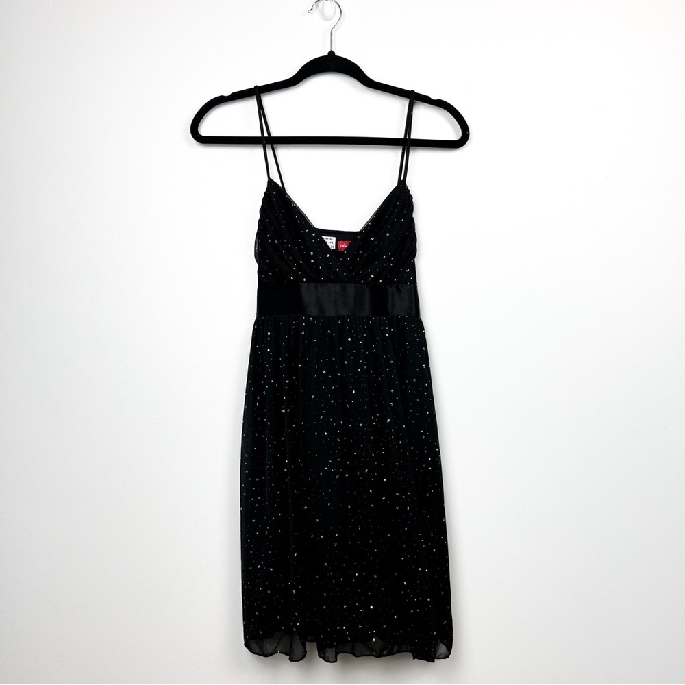 Ruby Rox Spaghetti Strap Black Dress with Sparkly Gold Polka Dots